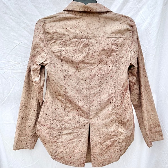 Western Paisley Print Tan and Burgundy Button Down Tortoise Shell Cotton Shirt - Picture 3 of 5